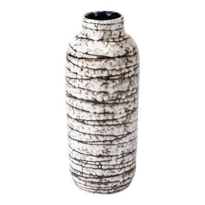 Mid-Century Modernist White and Earth Toned Horizontally Striated Ceramic Vase