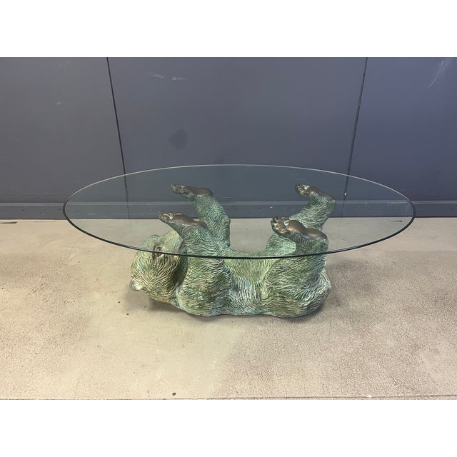 Gold Vintage Brass and Glass Bear Coffee Table, 1970s For Sale - Image 8 of 10