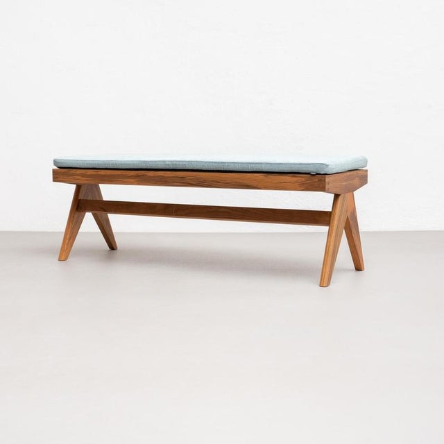 Civil Bench in Wood and Woven Viennese Cane with Cushion by P. Jeanneret for Cassina For Sale - Image 8 of 17