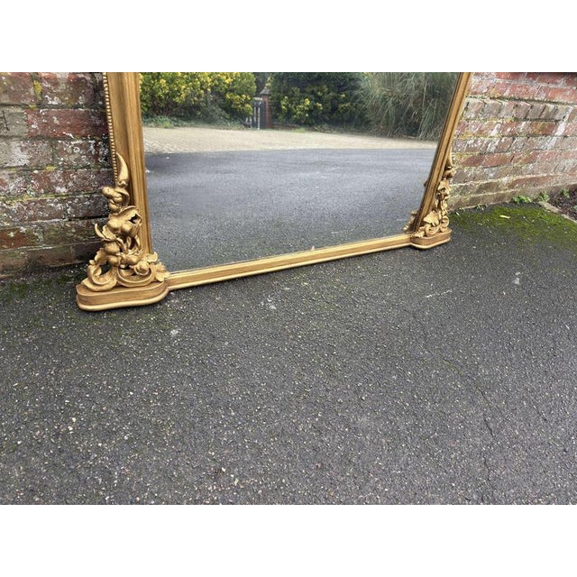 Large Antique English Arched Top Gilt Overmantle Mirror, 1800s For Sale - Image 5 of 7