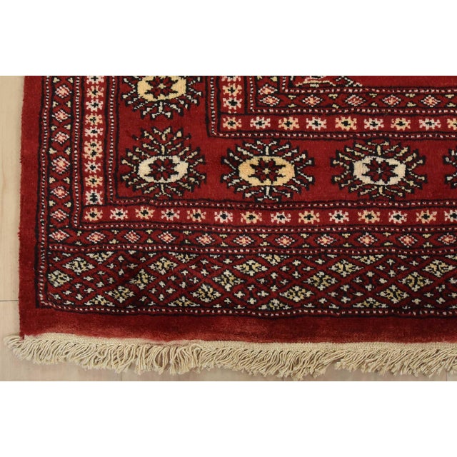Bokhara Rug 4’8” X 6’1” Red Wool Tribal Hand-Knotted Oriental Carpet For Sale - Image 9 of 12