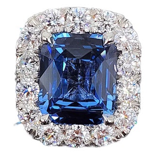 3.74 Ct Cushion-Cut Natural Sapphire & Diamond Ring Size 6.5 For Sale