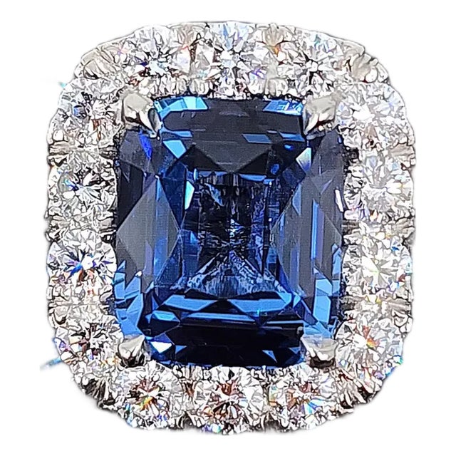 3.74 Ct Cushion-Cut Natural Sapphire & Diamond Ring Size 6.5 For Sale