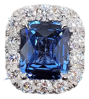 3.74 Ct Cushion-Cut Natural Sapphire & Diamond Ring Size 6.5