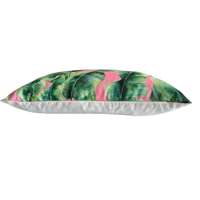 Mid-Century Modern Contemporary Dominican Banana Leaves with Pink Pillow Cover For Sale - Image 3 of 13