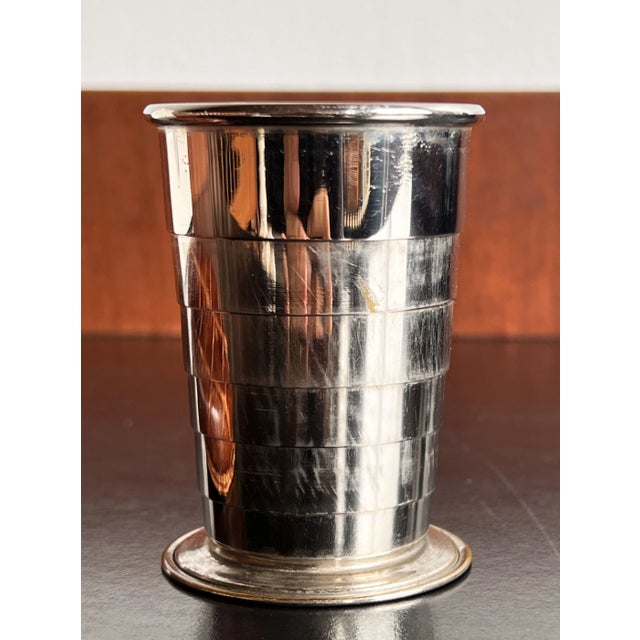 Metal Vintage C.1910's Silver Plate Collapsible Shot Glass or Cup W/ Alligator Leather Case For Sale - Image 7 of 10