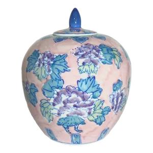 Vintage Hand Painted Mid-Century Pink Ginger Jar