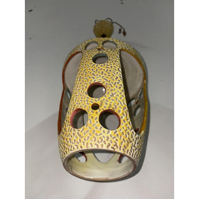 Glazed ceramic lantern chandelier by Antonia Campi, 1950s, total height 53 cm, lantern height 30 cm, circumference 23 cm...