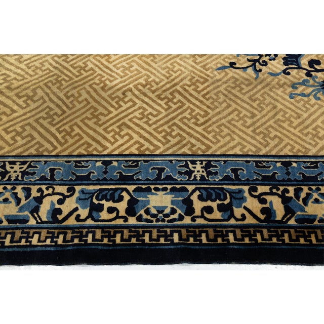 Antique Chinese Imperial-Style Dragon & Fretwork Wool Rug With Indigo Accents For Sale In New York - Image 6 of 12
