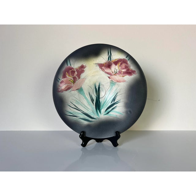 80's Vintage Claudia Hand Painted Flower Design Decorative Pottery Plate For Sale - Image 12 of 12
