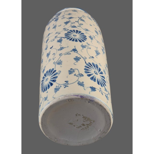 Vintage Pottery Blue & White Hand Painted Floral 17.5'' Tall Floor Table Vase For Sale - Image 12 of 13