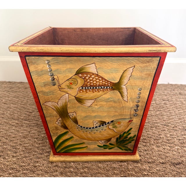 Mid 20th Century Hand Painted Italian Fish Wastebasket For Sale - Image 5 of 10