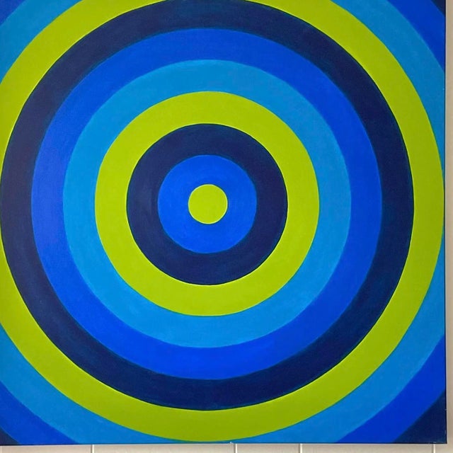 Vintage Signed Op Art Concentric Circles Oil Painting For Sale - Image 9 of 13