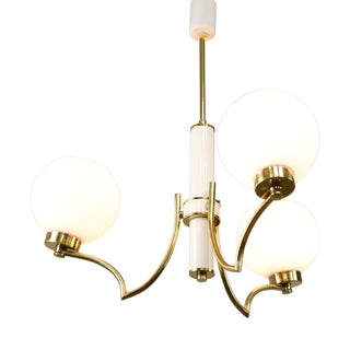 Mid-Century Italian Brass and Opaline Chandelier For Sale