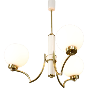 Mid-Century Italian Brass and Opaline Chandelier