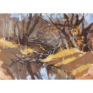 Overgrowth by Judd Mercer | Gouache Landscape with trees and water reflections For Sale