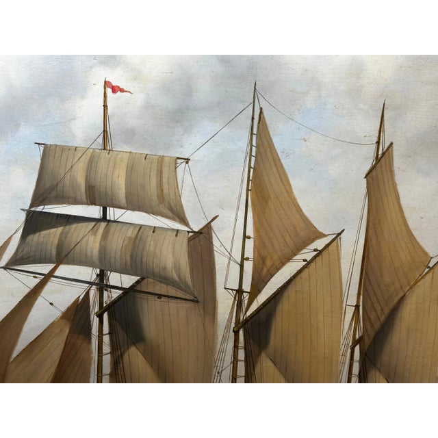 Brown 20th Century British Seascape Oil Painting Schooner Sailing Ship Kathleen & May by John L Chapman For Sale - Image 8 of 12