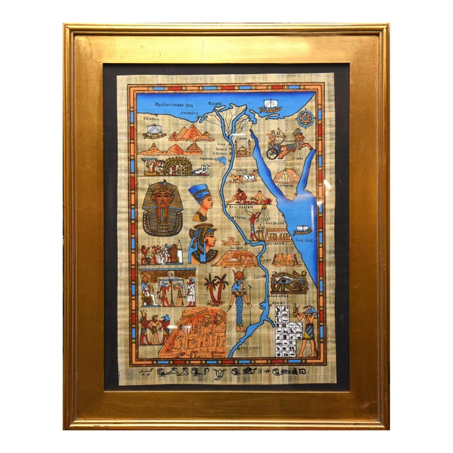Ancient Egypt Map & Life Scenes on Papyrus For Sale