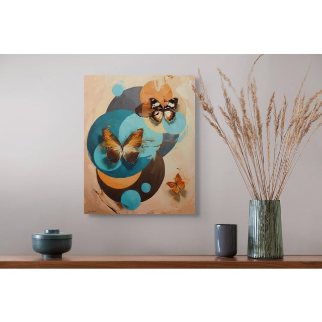 Early 21st Century Kaleidoscope #1 by Lindsey Kustusch | Oil on Wood Panel Abstract composition with butterflies and circles. For Sale - Image 5 of 5