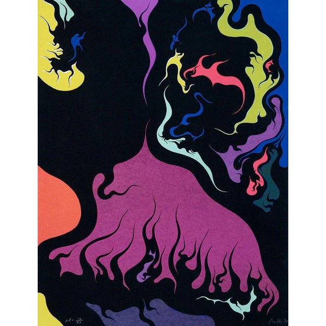 Red Flames is an original lithograph, made by Luigi Boille in 1971. This print is hand-signed by the artist. Edition of 26...