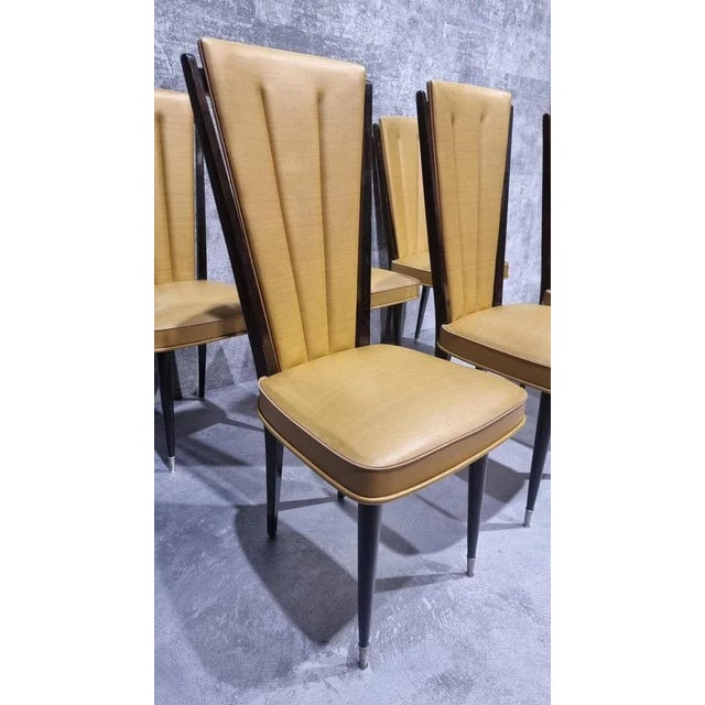 1950s Mid-Century Dining Chairs in Gold Vinyl & Macassar by N.F.Ameublement, 1950s, Set of 6 For Sale - Image 5 of 12