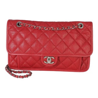 Red Quilted Caviar Medium French Riviera Flap Bag For Sale