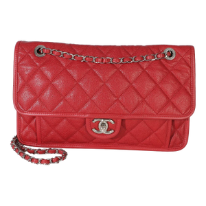 Red Quilted Caviar Medium French Riviera Flap Bag