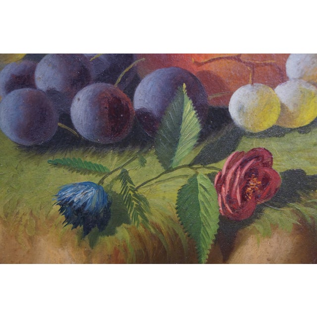 Antique Carducius Ream Peach Grapes Flowers Still Life Oil Painting on Board 15" For Sale - Image 12 of 12