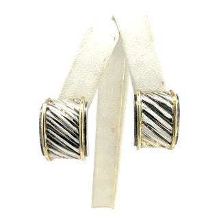 1990s Pair of David Yurman Cigar Earrings 14k Gold Silver Estate For Sale