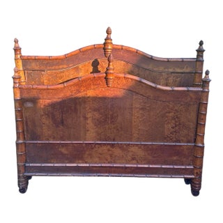 Late 19th Century French Faux Bamboo Birdseye Maple Headboard and Footboard For Sale