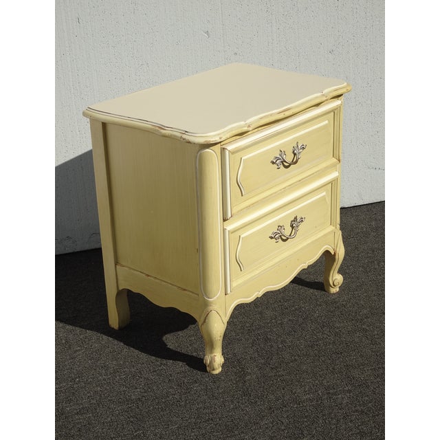 Vintage French Privincial Yellow Nightstand W Brass Hardware For Sale - Image 4 of 12
