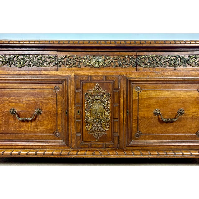 Large Henry II Style Oak Sideboard With Bronze Mounts, Early 20th Century For Sale - Image 4 of 18