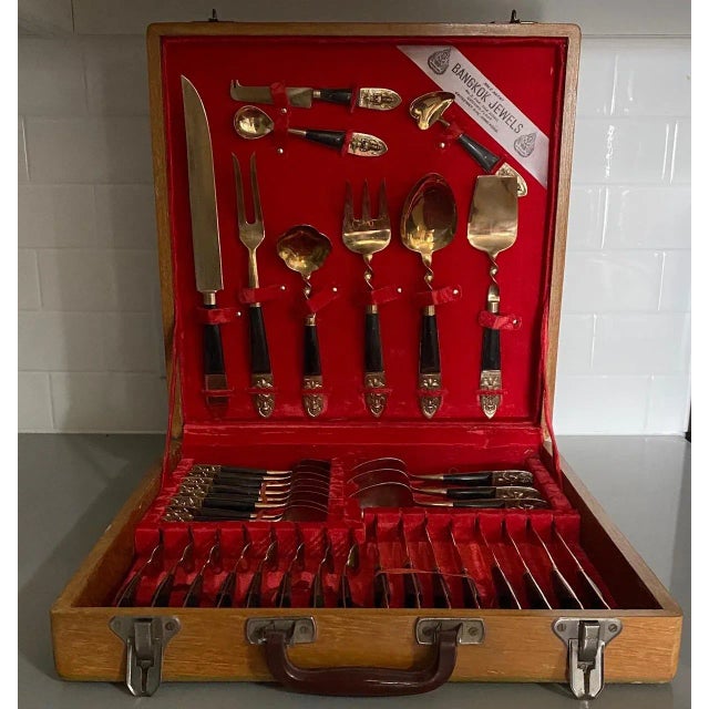 Vintage James Thailand Buddha Bronze Brass Flatware Set- 36 Pieces For Sale - Image 12 of 12