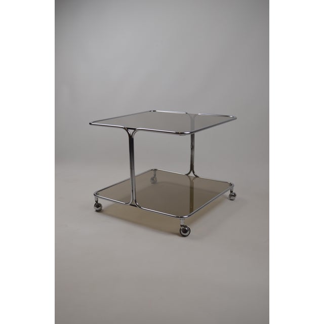 Italian Chrome and Smoked Glass Coffee Table on Casters, 1970s For Sale - Image 18 of 18