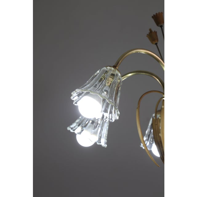 1950 Art Decò Murano Glass and Brass Chandelier, 6 Light For Sale - Image 12 of 18