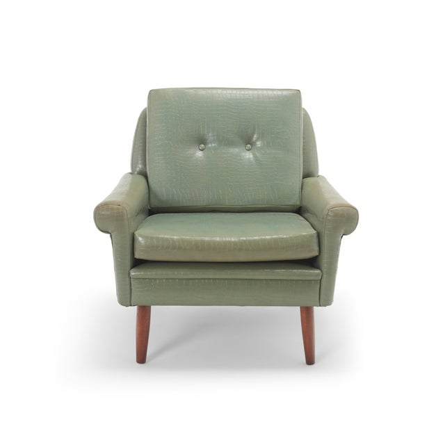 Mid-Century Modern Svend Skipper -1960s Danish Modern Lounge Chair in Sage Faux Alligator For Sale - Image 3 of 11