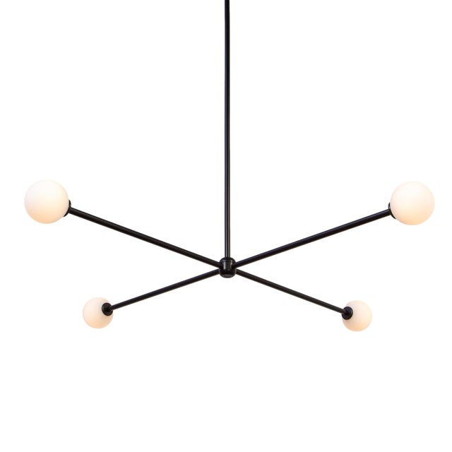 Globe Chandelier 4, Black, 20.5in H, 3 Inch Glass Globes, by Research.Lighting, Modern, Minimal Hanging Light For Sale - Image 4 of 11