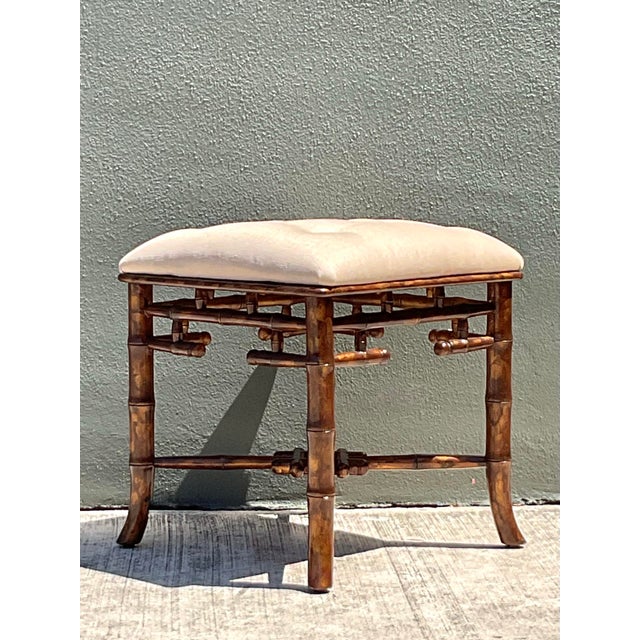 Vintage Faux Bamboo Wood Low Stool For Sale - Image 12 of 12