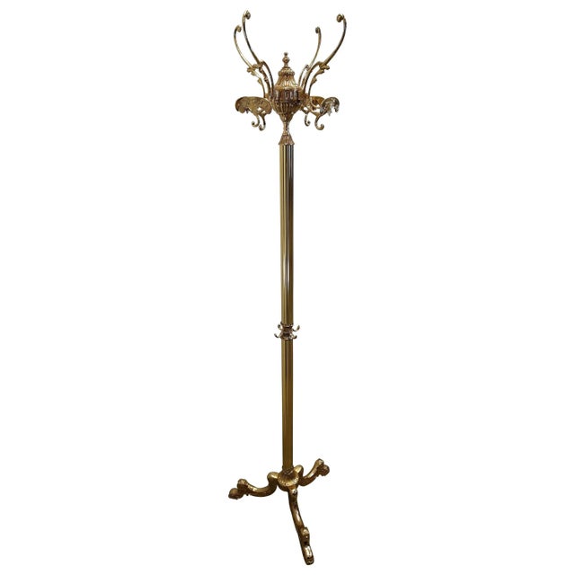 Metal Italian Hollywood Regency Brass Floor Coat Rack, 1980s For Sale - Image 7 of 7