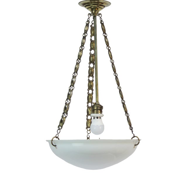 Art Deco Pendant Lamp in Opaline Glass, 1920s For Sale
