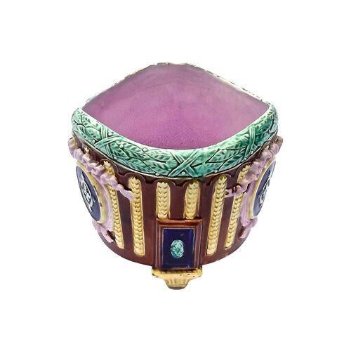 Campaign Large Antique Majolica Jardiniere For Sale - Image 3 of 5