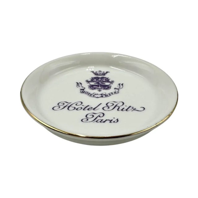 Vintage 5-Star Hotel Ritz Paris White Porcelain Ashtray Coaster Dish For Sale - Image 11 of 12