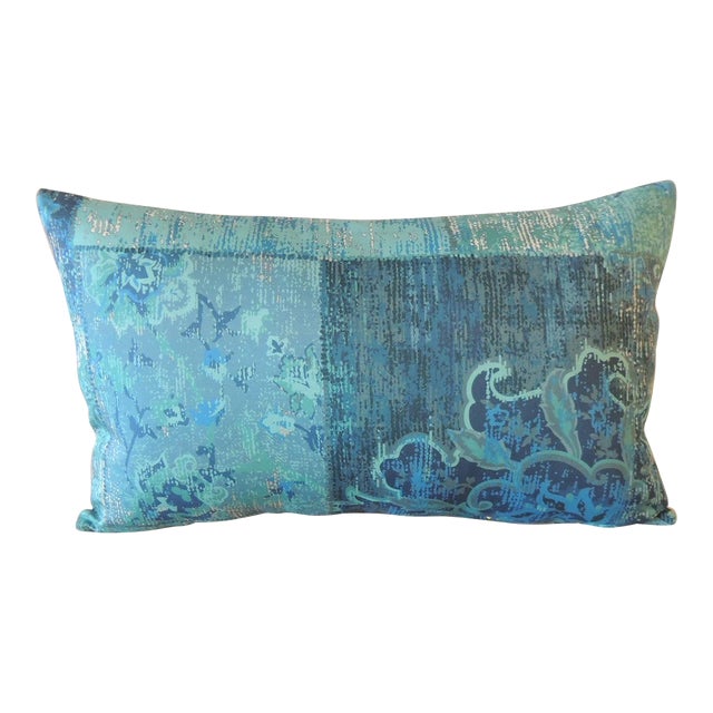 Blue Printed Floral Lumbar Decorative Pillow From Portugal For Sale
