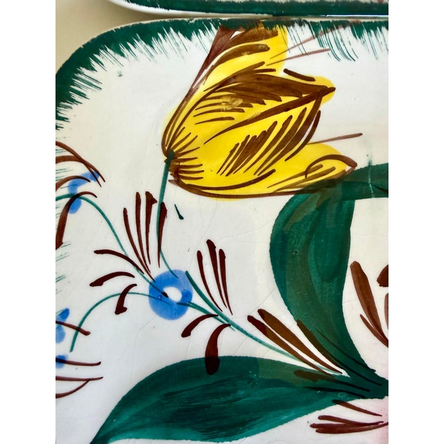 Mid 20th Century Vintage Italian Hand-Painted Floral Snack Plates With Cup Rests - Set of 8 For Sale - Image 5 of 13
