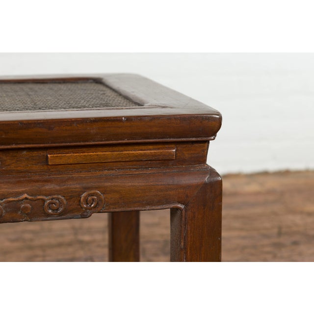 Early 20th Century Side Table with Rattan Inset Top, Carved Apron & Horsehoof Feet For Sale - Image 12 of 12