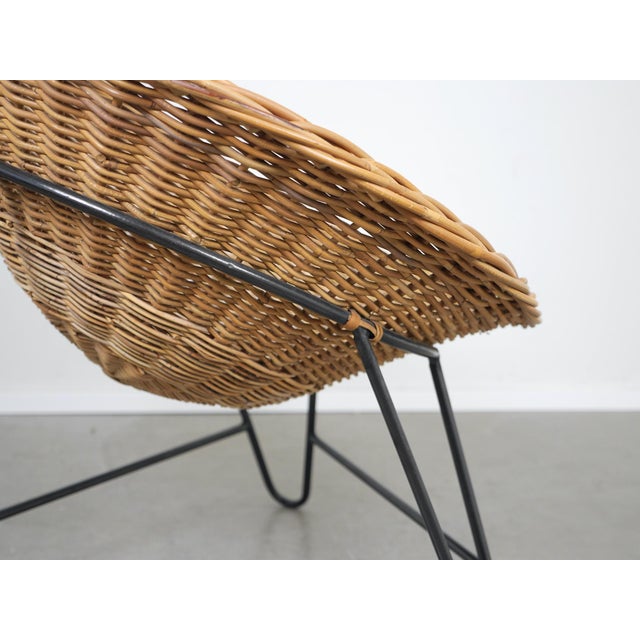 Round Wicker Armchair with Black Loop Frame and Red Cushion, Germany, 1950s For Sale - Image 18 of 18