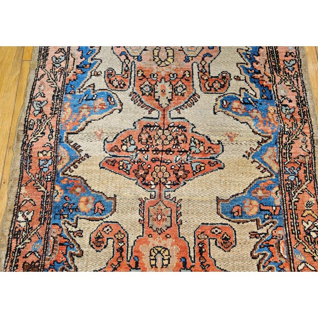 Antique Persian Malayer Runner Rug, Hand-Knotted Wool, Geometric Pattern, 4x20, Ivory & Blue For Sale - Image 9 of 14