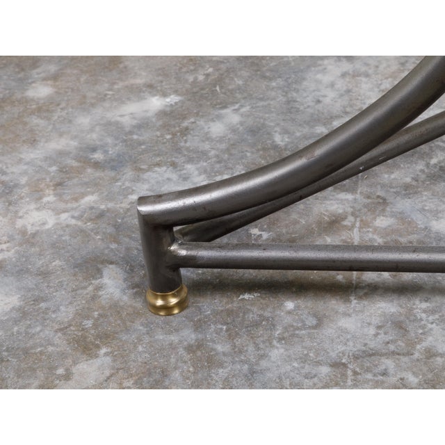 French Mid-Century Steel and Bronze Console Table with White Veined Marble Top For Sale - Image 9 of 12