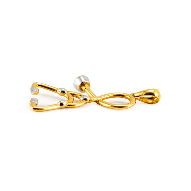 Modern 18k Yellow and White Gold Stethoscope Charm Pendant For Sale - Image 3 of 8
