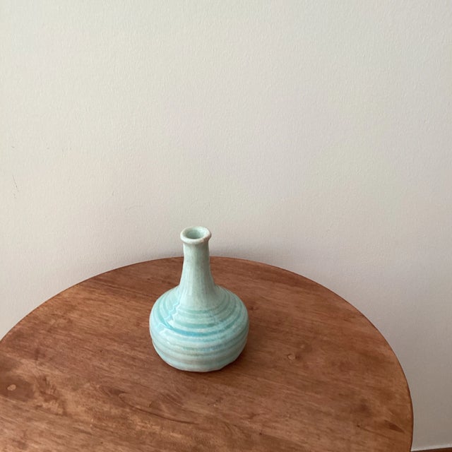 Antique Light Blue Glazed Ceramic Spirals Pattern Vase For Sale - Image 10 of 13